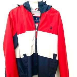 Men’s Medium size Tri-Color Hooded Windbreaker Jacket US POLO ASSN